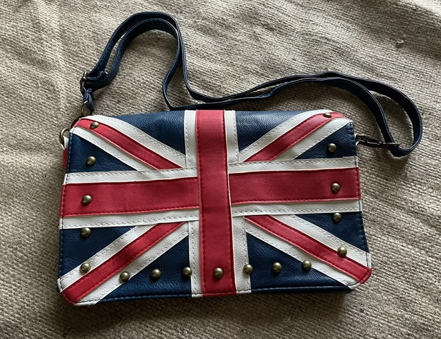 UK Flag Ladies Union Jack Bag Round Rivet Studded Flap Mini Shoulder Bag