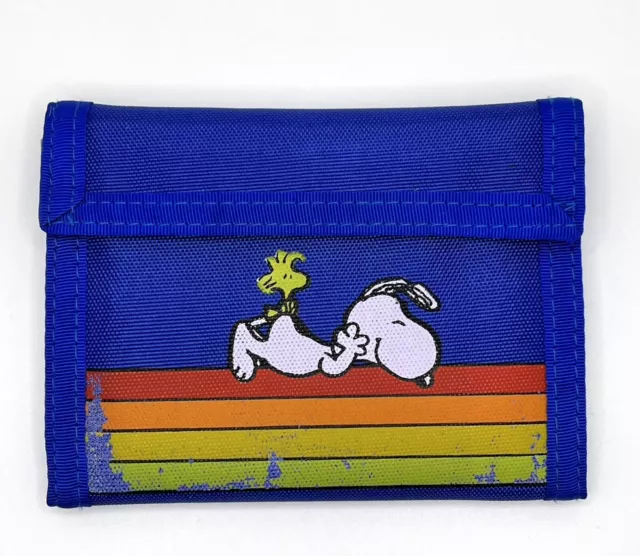 Vintage Peanuts Snoopy Woodstock Blue Hook Loop Fabric Bi-Fold Wallet 1980's