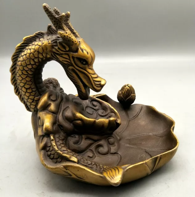 Brass Dragon Statue Back Flow Incense Burner Feng Shui 2024 Decor