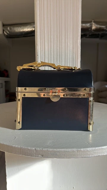 1960's Vintage Rosenfeld Box Handbag Navy Leather- Made in Italy Gold Purse 1960's Vintage Rosenfeld Box Handbag Navy Leather- Made in Italy Gold Purse