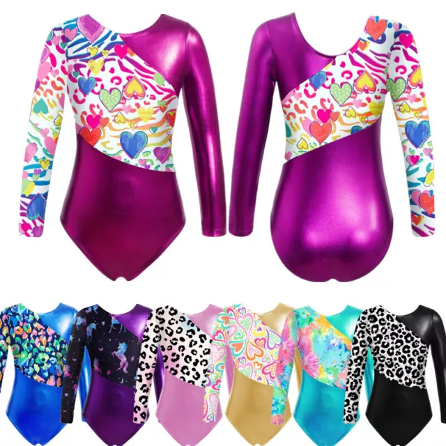 Kids Girls Gymnastics Leotard Sparkly Dancewear Activewear Ballet Dance Unitard