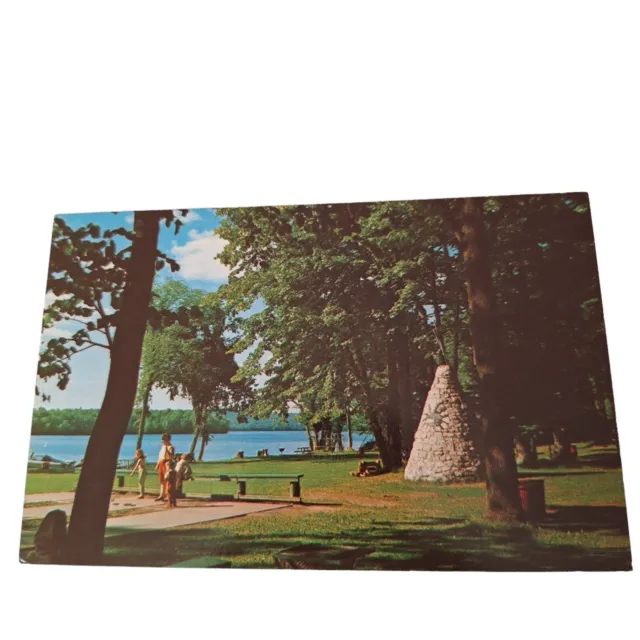 Postcard Pentoga Park On Chicaugon Lake Ojibwa Indian Monument Chrome Unposted