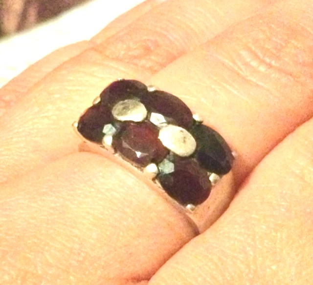 Bague Ancienne En Argent Avec Grenat - Jonc Argenté, Taille 52, Occasion Vintage