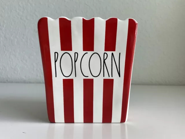 Rae Dunn POPCORN Bag Bowl Bucket Red & White Stripes Ceramic NEW