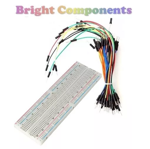 Solderless Prototype Breadboard (830 Points) + 65 Jumper Wires - Electronics