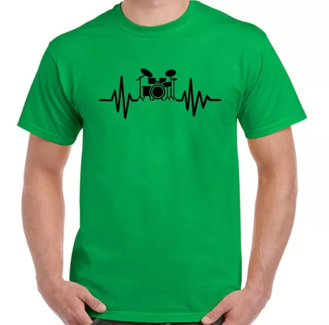 T-shirt batteria battito cardiaco da uomo Drumming Pulse set musica piatto 3