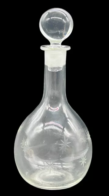 Botella de vidrio transparente decantador de vino licor vintage con estallidos de estrellas grabados retro MCM