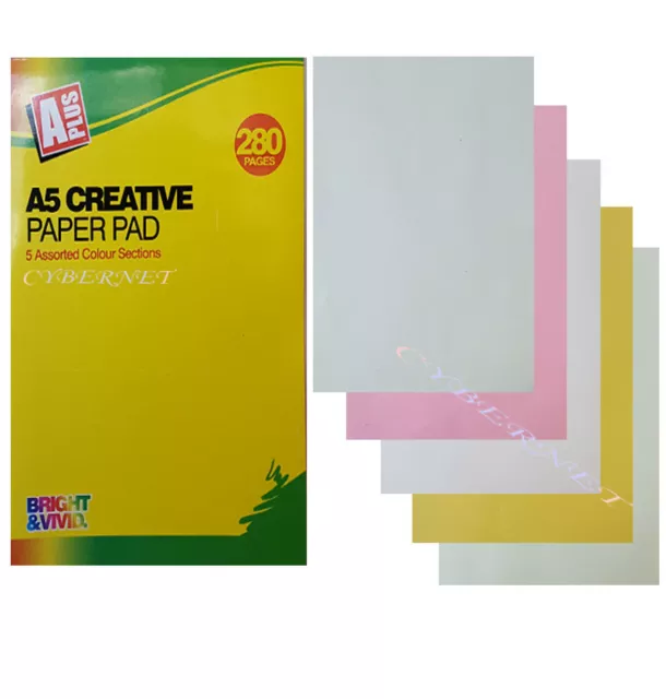 A5 280 Sheet Activity Paper Pad With 5 Colours - Sheets Arts Crafts Stationary