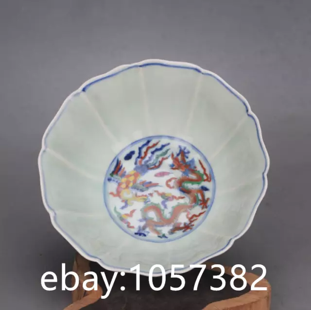 6.6"Old Antique Porcelain Ming Xuande Flower Petal Pattern High Foot Fruit Plate 3