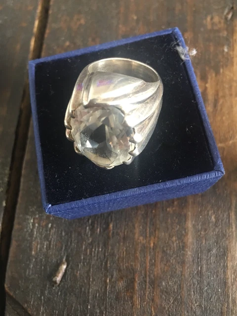 Bague Ancienne En Argent Massif Avec Cristal De Roche – Taille 54 – Occasion