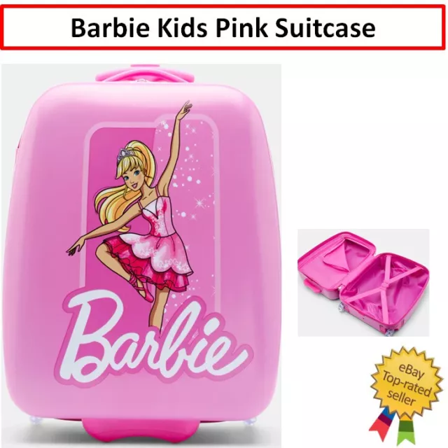 Kids Barbie Suitcase Compact Portable Travel Suit Case Pink Girls Rolling Wheels