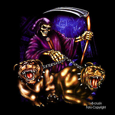 T-Shirt Skull Gothic Grim Reaper Rock CANI-motivo teschio tattoo * 4116 BL