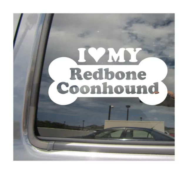 I Heart Love My Redbone Coonhound - Dog Bone Car Vinyl Decal Sticker 13819