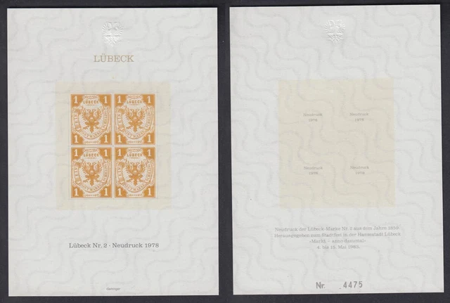 Vignette offizieller Neudruck 1978 Lübeck Nr. 2  4er Block