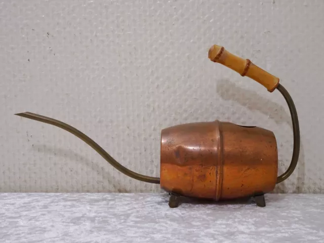Midcentury Diseño Cobre Cactus Regadera Asa de Bambú Vintage Um 1950/60