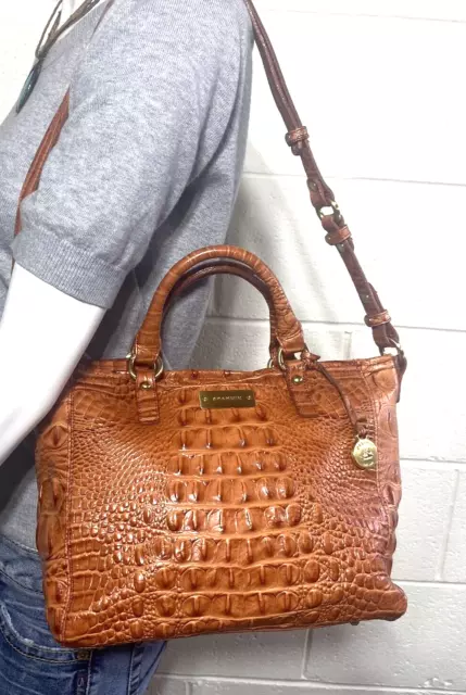 BRAHMIN Mini Arno Melbourne Tote Croc Embossed Leather Burnt Orange 2