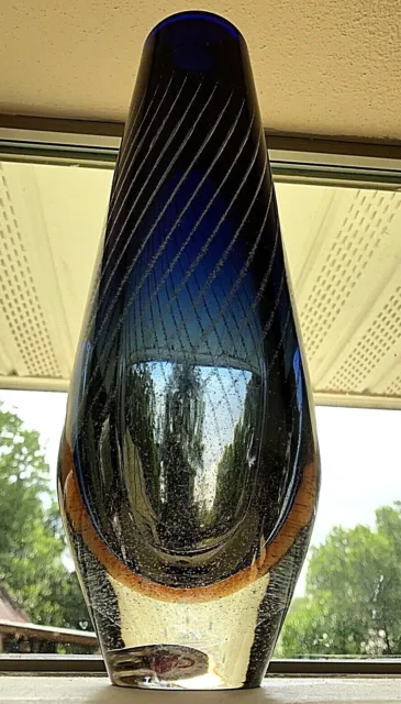 Beranek Ladislav Palecek Sommerso Cobalt Amber Art Glass Vase Skrdlovice 13.5"