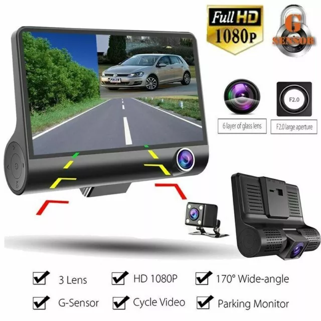 1080P 4" Dual Lens HD Car DVR Rearview Video Dash Cam Recorder Camera G-Sensor