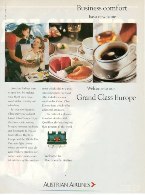 Aua Austrian Airlines 1996 Advertising 1 Page Original Grand Class Europe