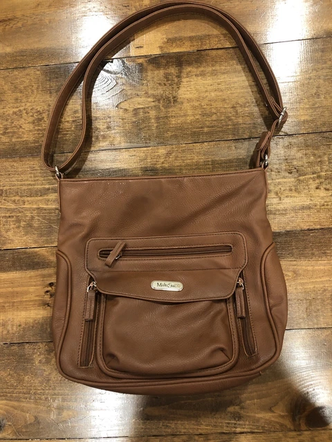 Multisac Brown Purse Brown Crossbody Bag w/ Zippered Compartments 12”x 12”
