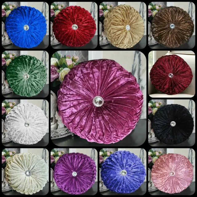 New Luxury Super Soft Crush Velvet Cushion Diamond Filled Scatter Round Cushion