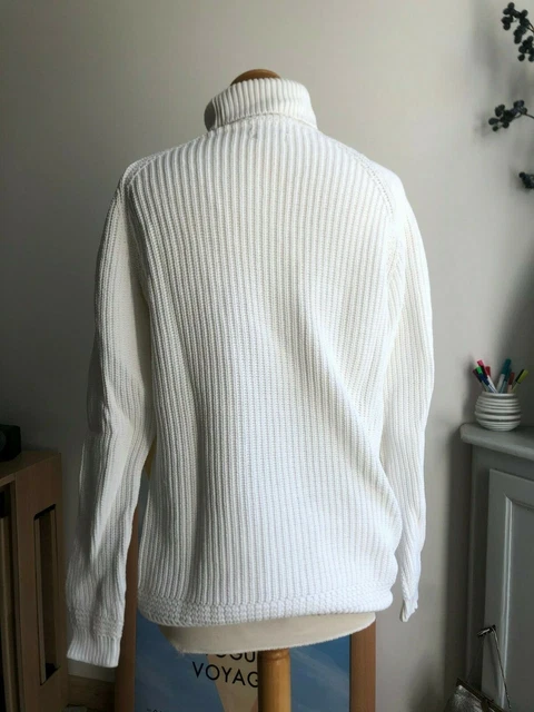 Pull Zara à Col Roulé Pour Homme M Blanc En Maille Épaisse Coton Très Bon État 3