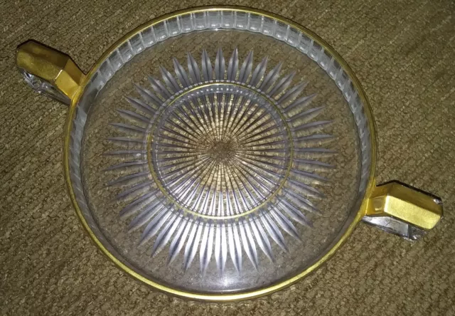 Heisey Narrow Flute Handled Sugar Cube Tray Gold Trim