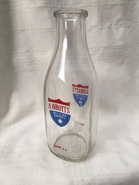 Vintage Quart Milk Bottle Abbott’s All Star Dairies Conway New Hampshire