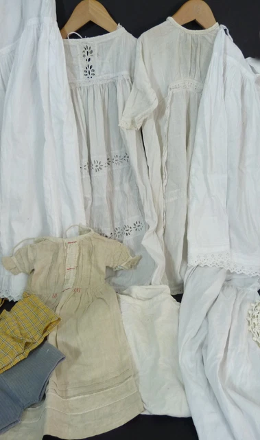 Lotto di lavoro bambola antica vestiti bambino abito sottovesti cappello edoardiano vittoriano
