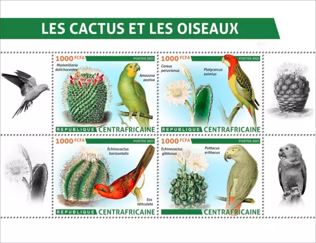 Cactus & Birds MNH Stamps 2023 Central African Republic M/S