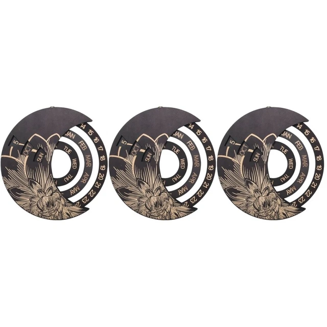 3 Pieces En Bois Bureau Calendrier Mural Circulaire Suspendu