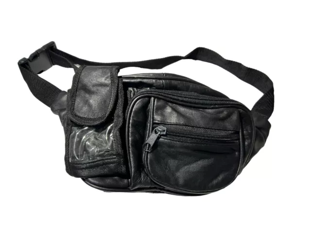 Fanny Pack Leather Black Genuine Lambskin Waist Pouch Belt Bag Sling Purse VTG