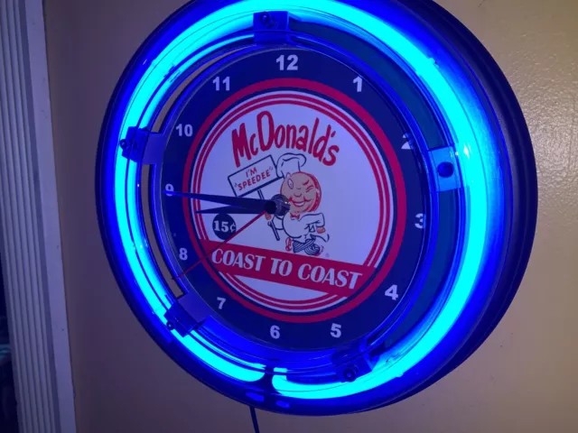 McDonald's Coast Restaurant Kitchen Diner Bar Man Cave Neon Wall Clock Sign