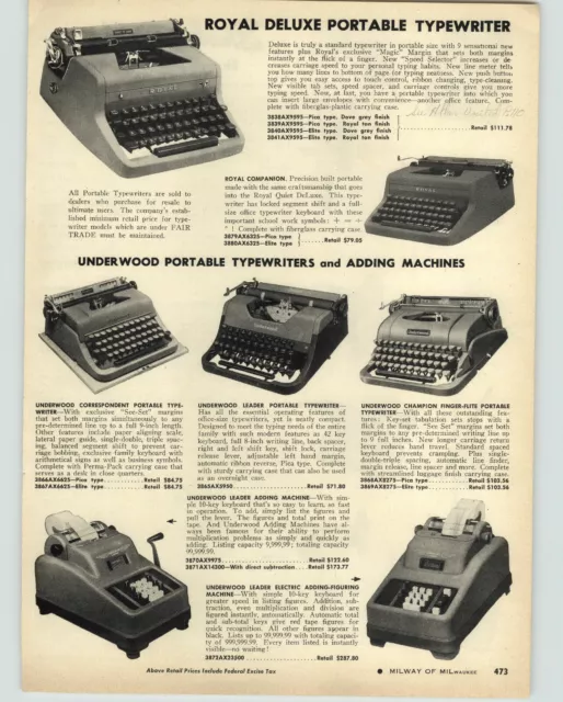 1954 PAPER AD Royal Deluxe Underwood Portable Typewriter Champion Leader