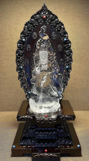 Chinese Exquisite Handmade Guanyin Carving Natural Crystal Statue