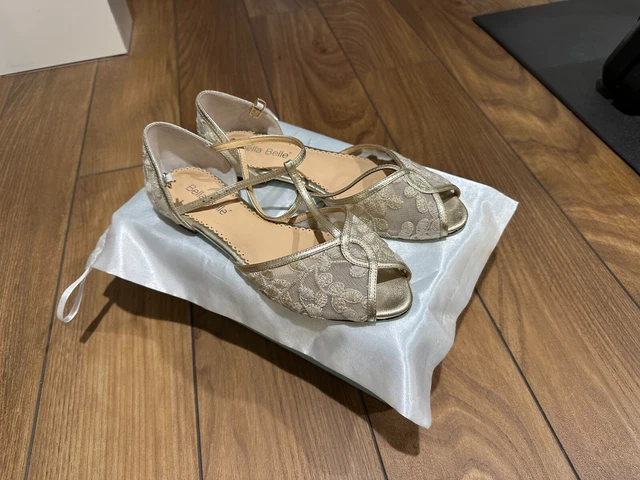 Bella Belle Maisie Embroidered T-Strap Flats Size 8 With Box