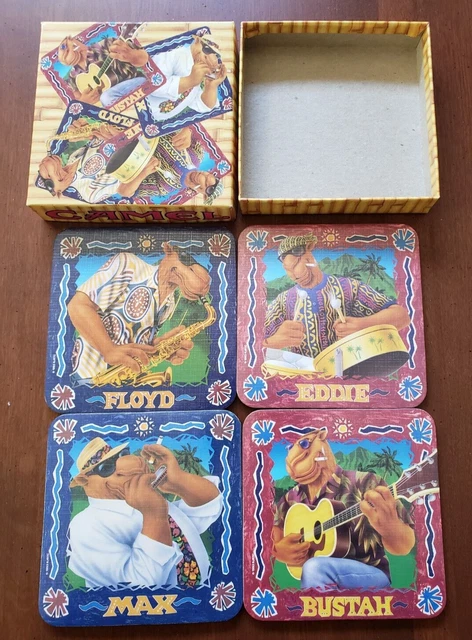 VTG Set of 4 Joe Beach Club Cork Coasters Camel Cigarettes Bustah Floyd Eddie