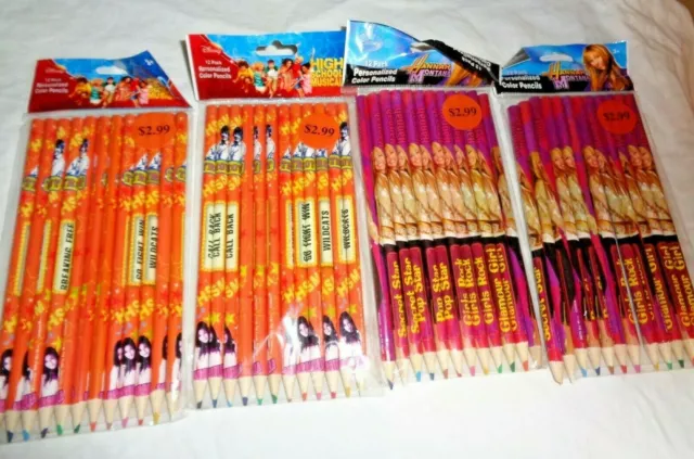 4 Pack Total 48 High School Musical & Hannah Montana Personalized Color Pencils