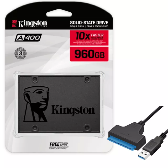 Kingston 960GB A400 SSD 2.5 inch SATA 3 PC Laptop Internal + FREE USB SATA CABLE