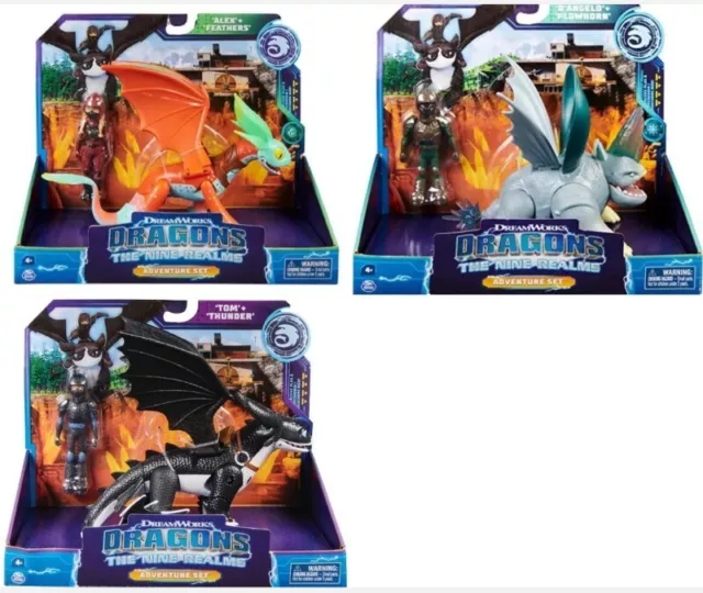 DreamWorks Dragons The Nine Realms Adventure Set - Alex and Feathers Action  Figures 2pk