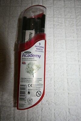 Derwent Academy Sketching Crayons Pod Set de 9 croquis crayons/Accessoires NEUF 