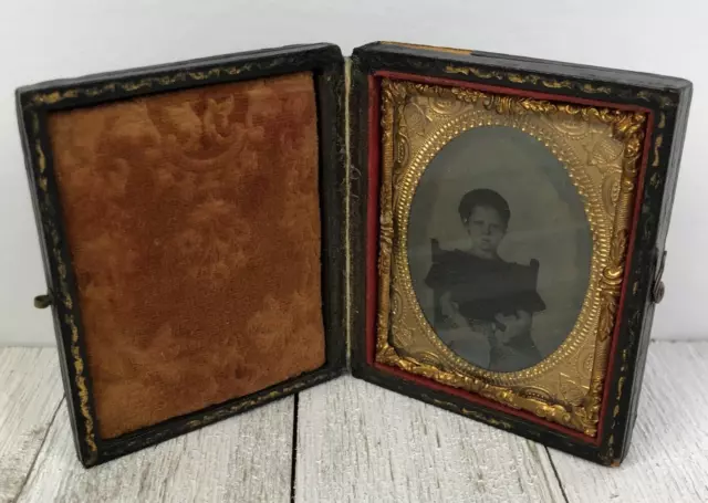 Beautiful Antique Early Victorian Ambrotype Photo Ornate Case Pretty Girl Child