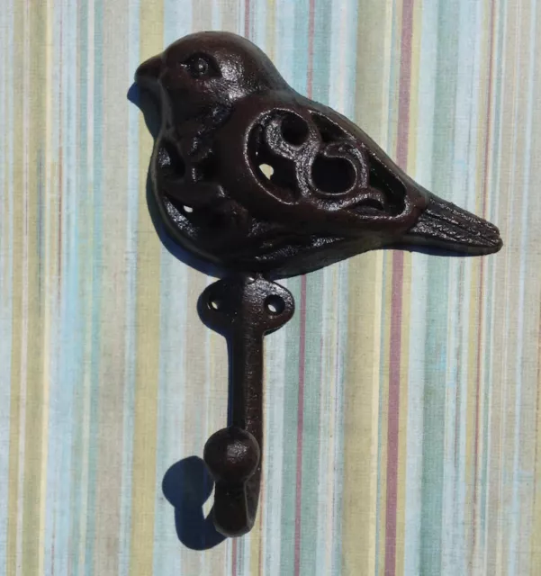 Antique Cast Iron Wall Hooks Brown Bird Sparrow Coat Hat Towel Hanging Rustic