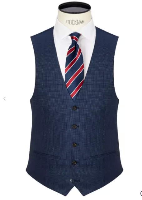 John Lewis Super 100s Wool Pindot Tailored Waistcoat , Blue Size 40 Reg rrp £60