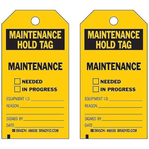 BRADY Maintenance Tag, 5 3/4 in Height, 3 in , 86535