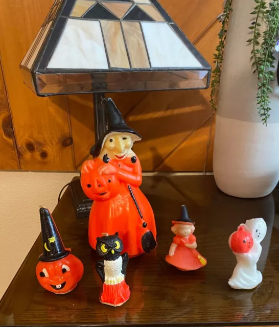 Vintage Gurley Halloween Candles Witch, jack o lantern, owl, witch and ghost