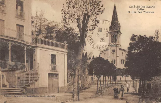 Cpa 66 Amelie Les Bains Eglise Et Rue Des Thermes