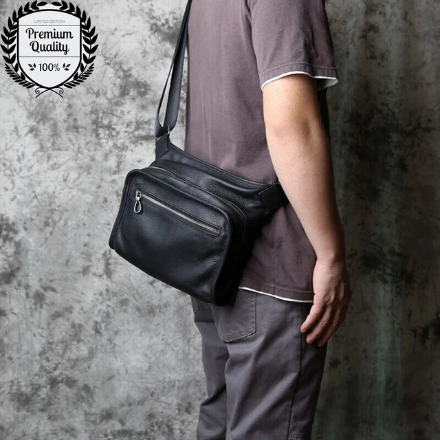 GENUINE LEATHER Mens Bag Crossbody Shoulder Computer Messenger Black Handbag