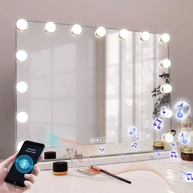 Hansong 80x60cm Specchio trucco con Luci e Bluetooth Specchio Trucco  Hollywood con 18 lampade a LED dimmerabili Porta di ricarica USB Grande specchio  makeup con luci Specchio ingranditore : : Casa e