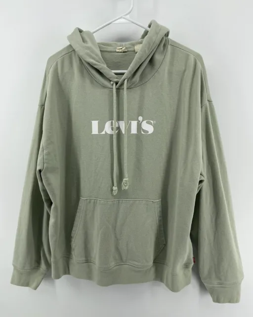 Levis Hoodie Pullover Sweatshirt Mens Size XL Green Spell Out Logo Fast Shipping